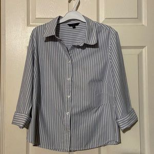 Haggar Petites Womens Blouse Shirt 3/4 Sleeves Stripes Size Petite Large